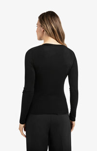 YAYA - Jersey Long Sleeve Top with Pleated Neckline in Black