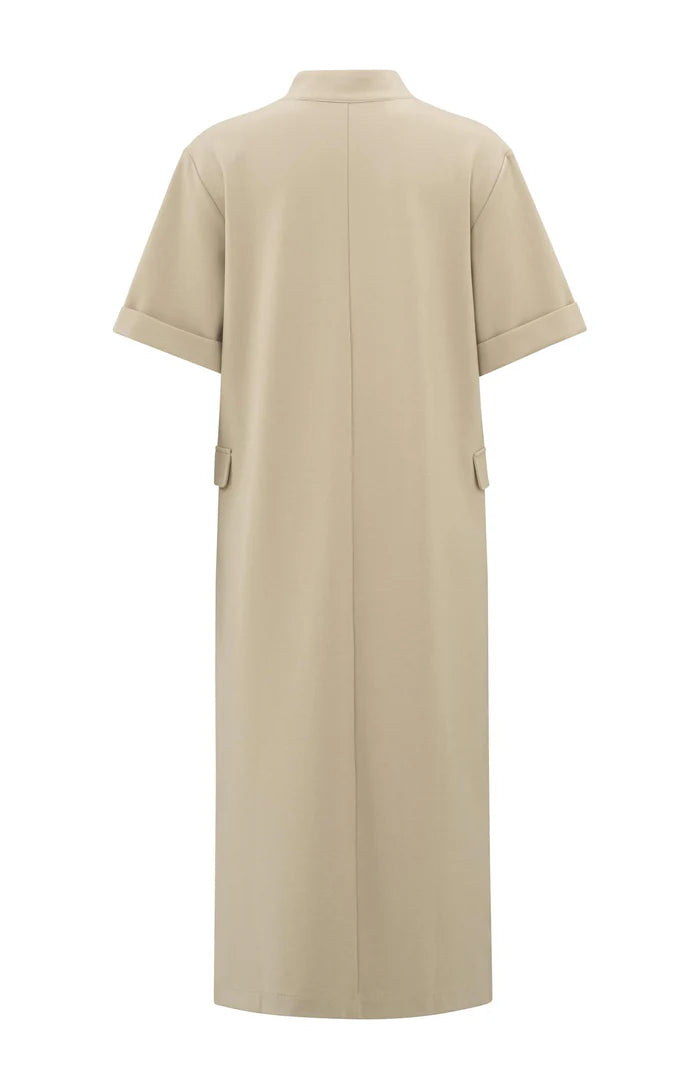 YAYA - Jersey Dress with Pocket Detail in Humus Beige Bernstein & Gold YAYA - Jersey Dress with Pocket Detail in Humus Beige Bernstein & Gold