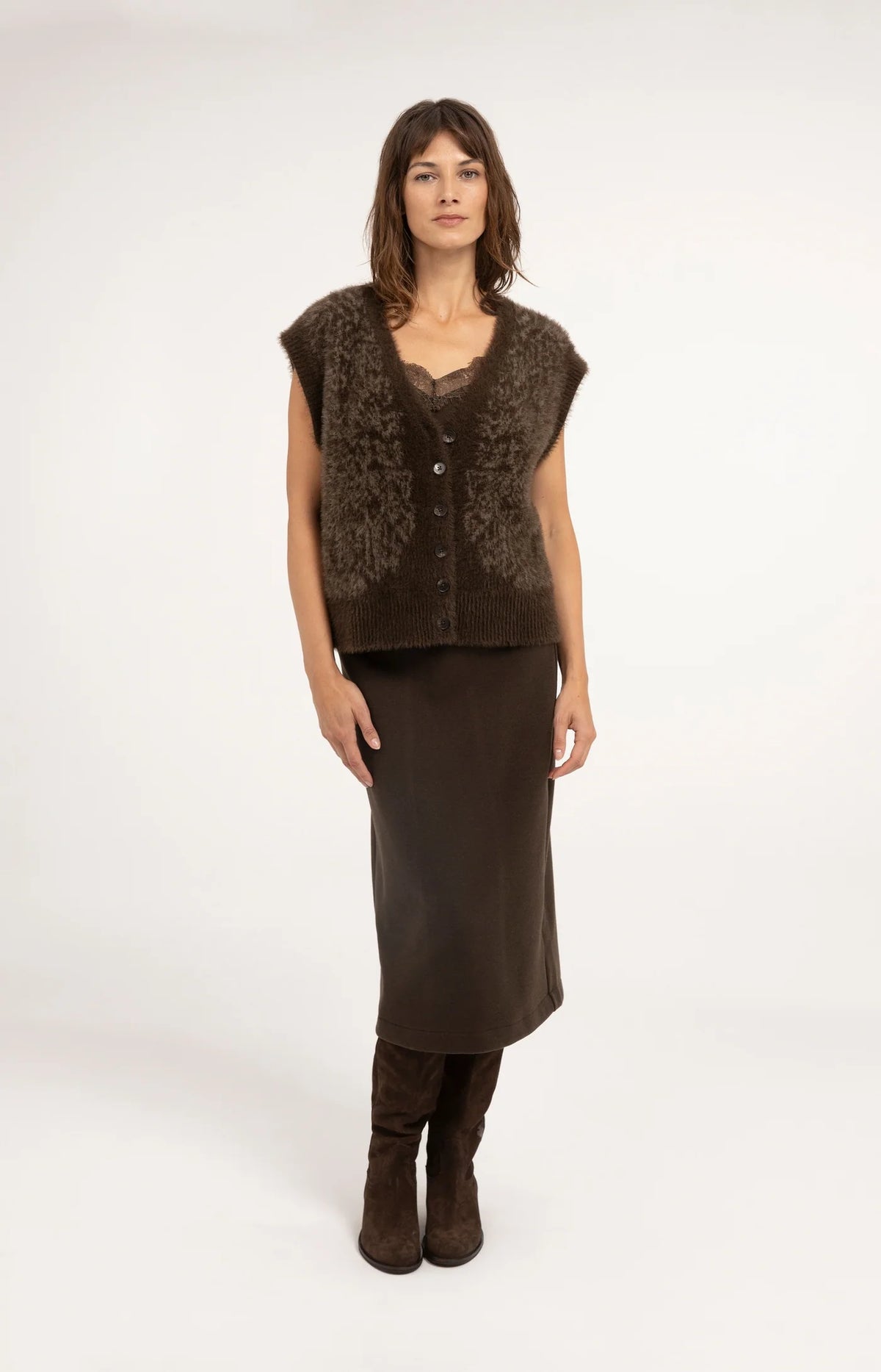 YAYA - Jersey Singlet with Lace Edge
