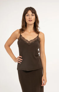 YAYA - Jersey Singlet with Lace Edge