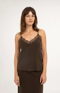 YAYA - Jersey Singlet with Lace Edge