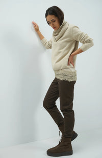 YAYA - Jersey T-Shirt with Lace Hem in Pure Cashmere Grey