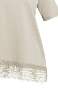 YAYA - Jersey T-Shirt with Lace Hem in Pure Cashmere Grey