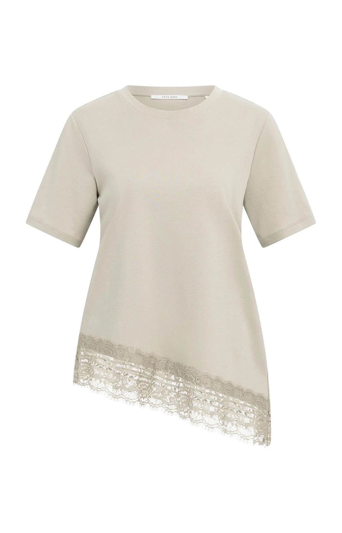 YAYA - Jersey T-Shirt with Lace Hem in Pure Cashmere Grey