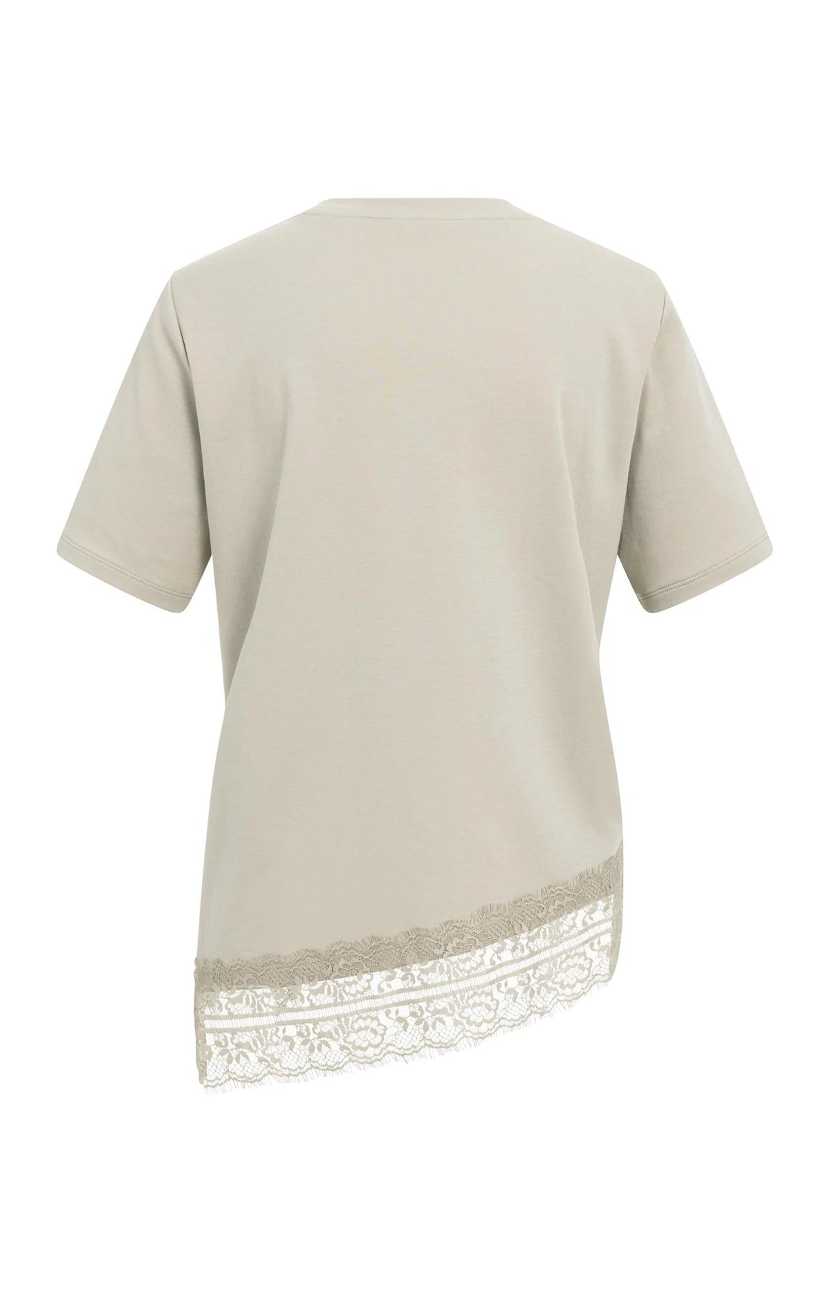 YAYA - Jersey T-Shirt with Lace Hem in Pure Cashmere Grey