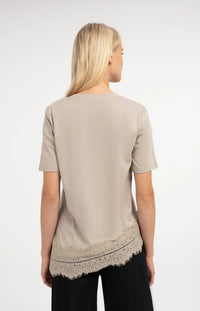 YAYA - Jersey T-Shirt with Lace Hem in Pure Cashmere Grey