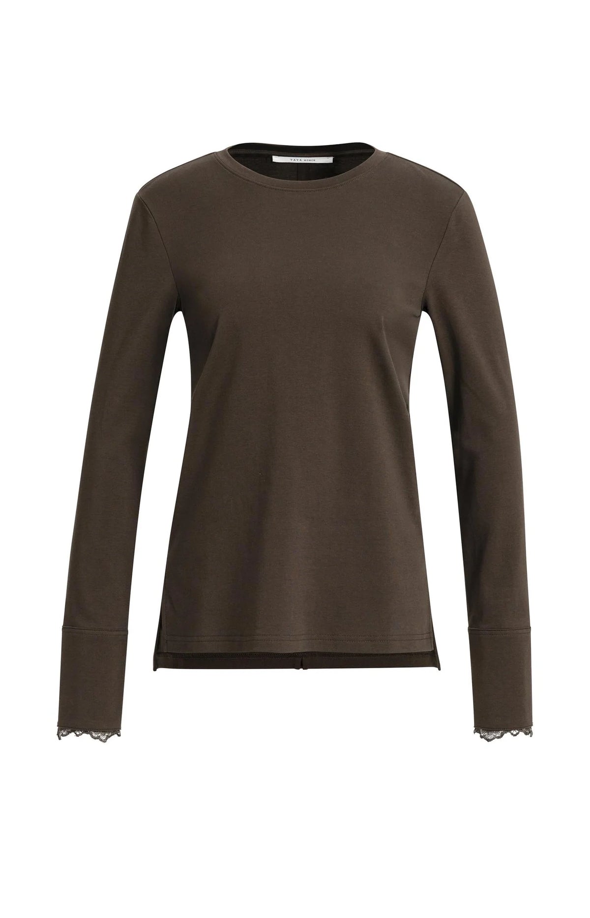 YAYA - Long Sleeve Top with Lace Cuff in Delicioso Brown