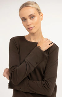 YAYA - Long Sleeve Top with Lace Cuff in Delicioso Brown