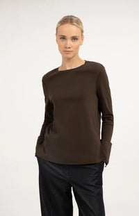 YAYA - Long Sleeve Top with Lace Cuff in Delicioso Brown