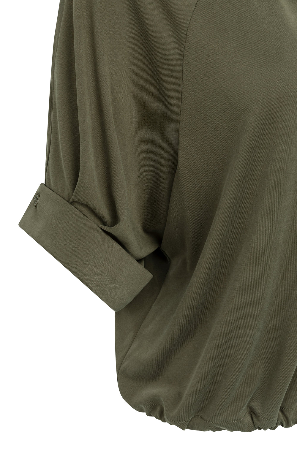 YAYA - Jersey Top with Pleated Sleeves in Army Green