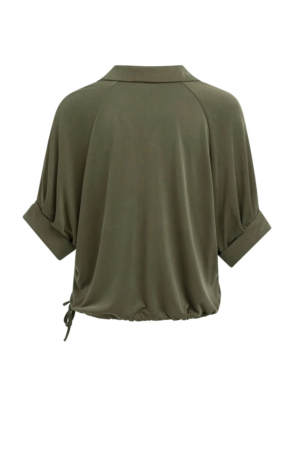 YAYA - Jersey Top with Pleated Sleeves in Army Green