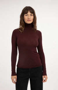 YAYA - Jersey Turtleneck in Bitter Chocolate