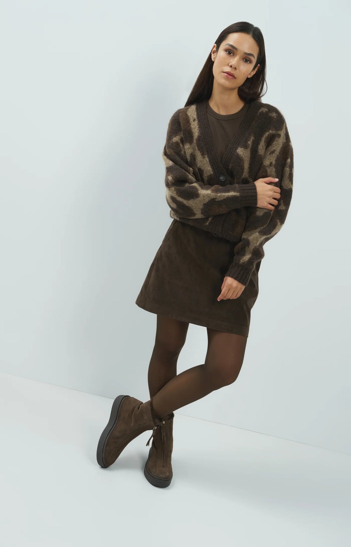 YAYA - Knitted Cardigan with Batwing Sleeves in Cocoa Brown