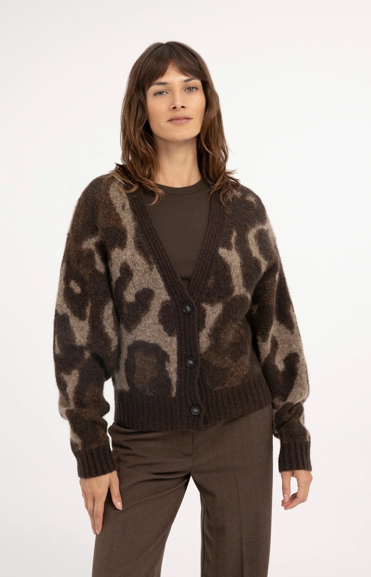 YAYA - Knitted Cardigan with Batwing Sleeves in Cocoa Brown