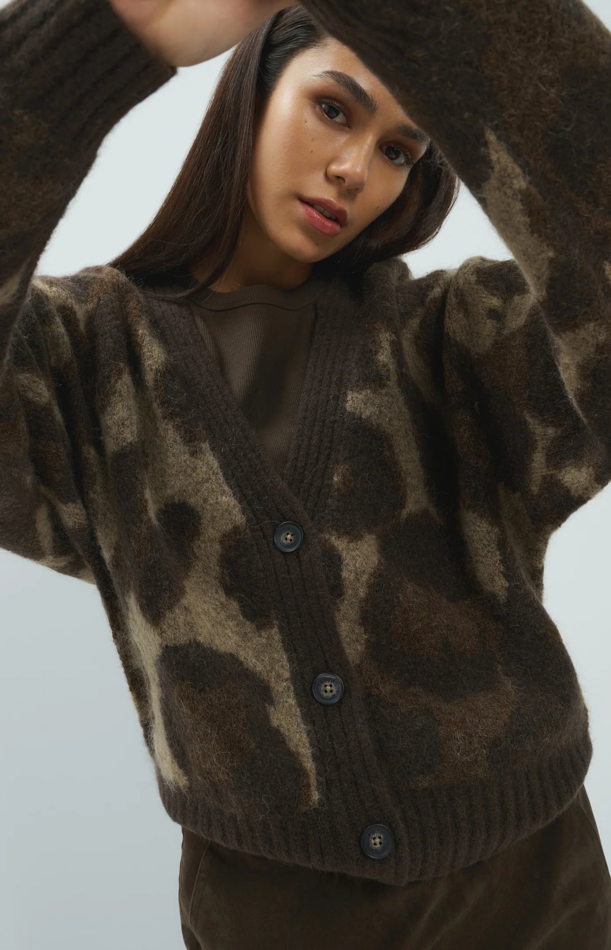 YAYA - Knitted Cardigan with Batwing Sleeves in Cocoa Brown