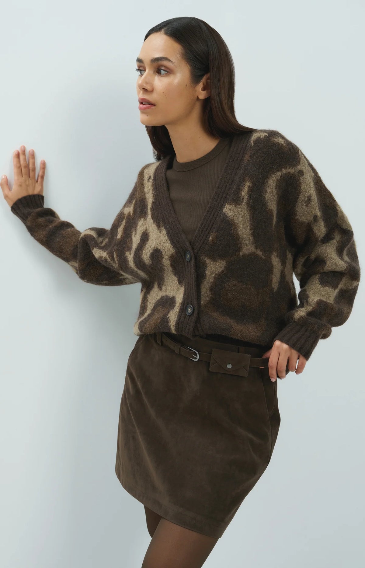 YAYA - Knitted Cardigan with Batwing Sleeves in Cocoa Brown