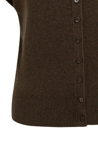 YAYA - Short Sleeve Knit Cardigan with Front Buttons in Slate Black Brown