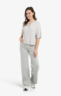 YAYA - Cardigan with Wide Short Sleeve in Temple Grey Melange