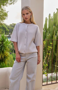 YAYA - Cardigan with Wide Short Sleeve in Temple Grey Melange