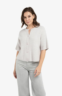 YAYA - Cardigan with Wide Short Sleeve in Temple Grey Melange