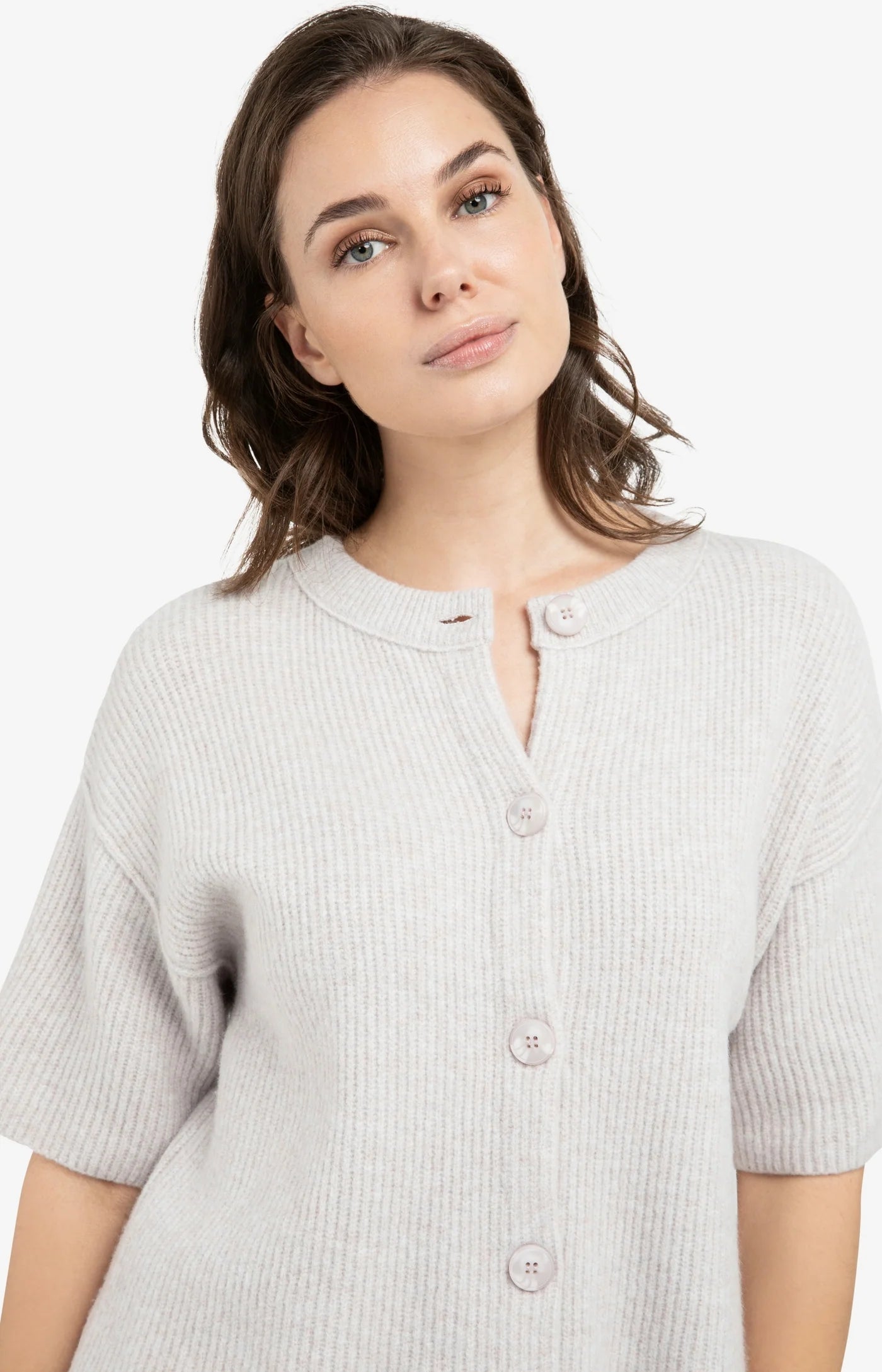 YAYA - Cardigan with Wide Short Sleeve in Temple Grey Melange