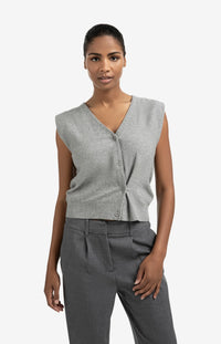YAYA - Knitted Gilet with asymmetric buttoning in Medium Grey