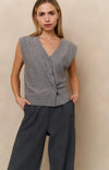 YAYA - Knitted Gilet with asymmetric buttoning in Medium Grey