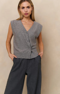 YAYA - Knitted Gilet with asymmetric buttoning in Medium Grey