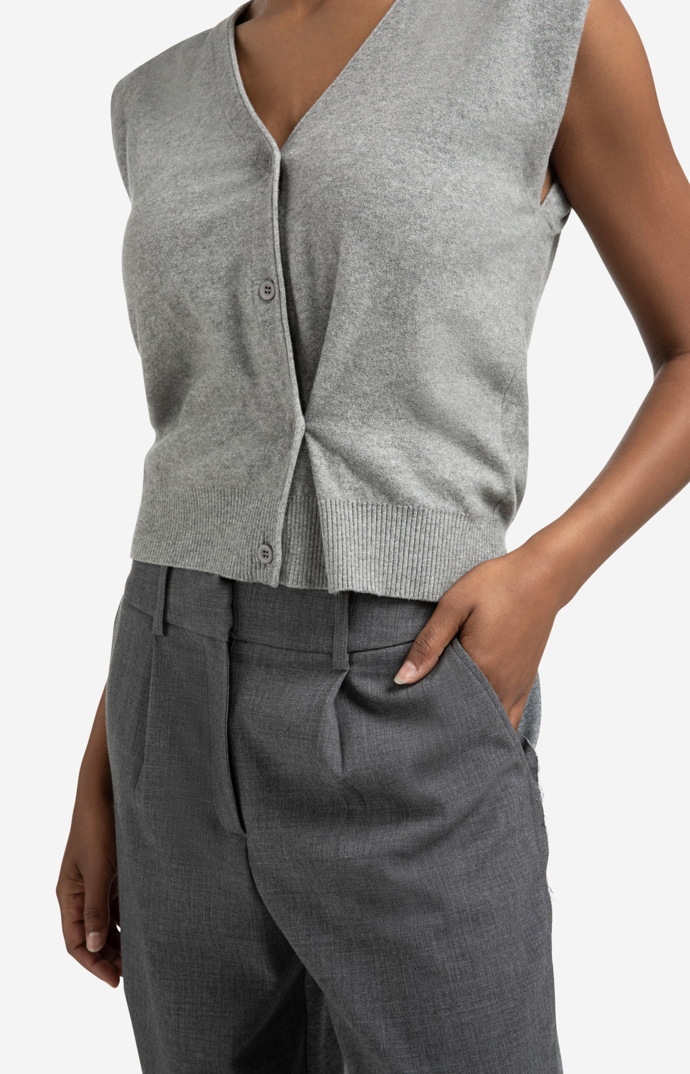 YAYA - Knitted Gilet with asymmetric buttoning in Medium Grey