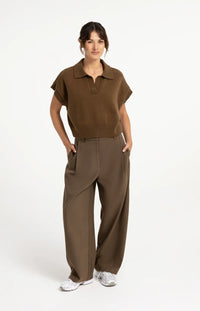 YAYA - Knitted Spencer with collar - Teak Brown