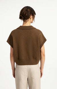 YAYA - Knitted Spencer with collar - Teak Brown
