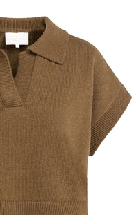 YAYA - Knitted Spencer with collar - Teak Brown