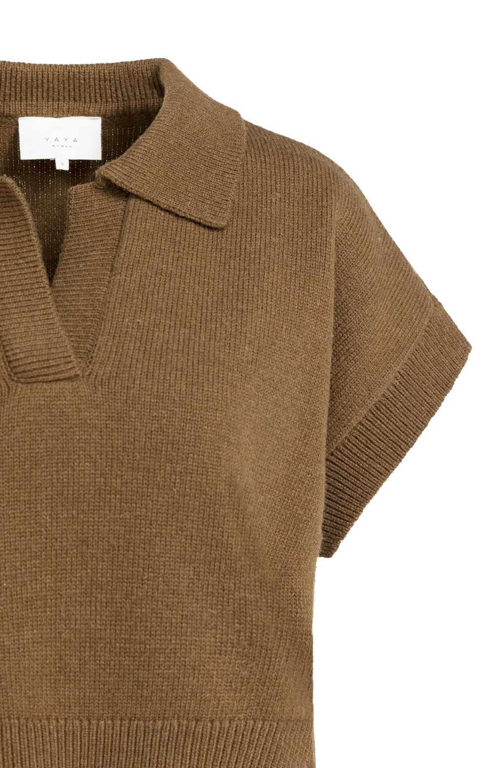YAYA - Knitted Spencer with collar - Teak Brown