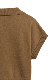 YAYA - Knitted Spencer with collar - Teak Brown