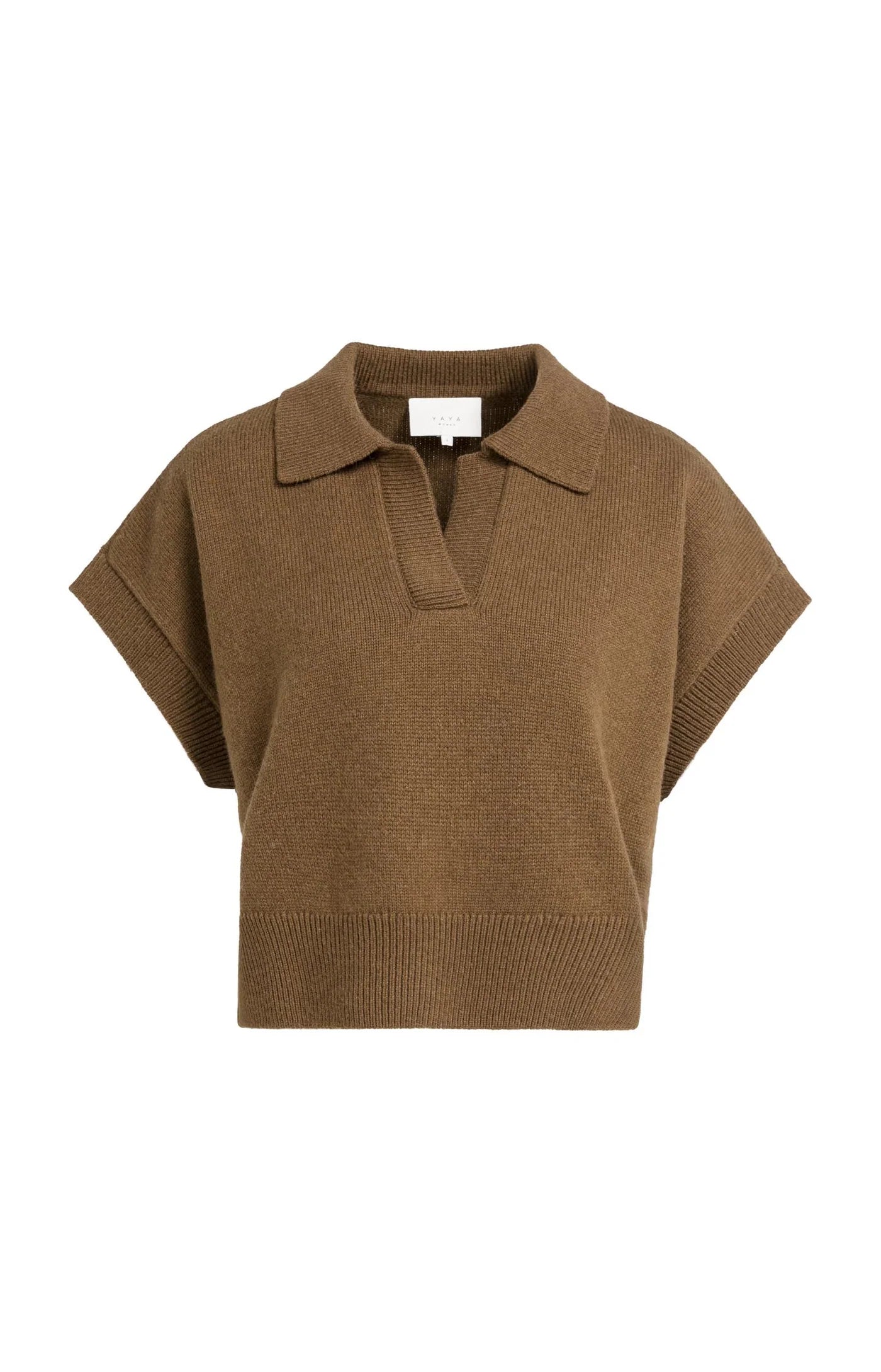 YAYA - Knitted Spencer with collar - Teak Brown