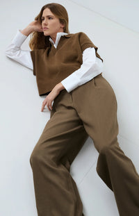 YAYA - Knitted Spencer with collar - Teak Brown