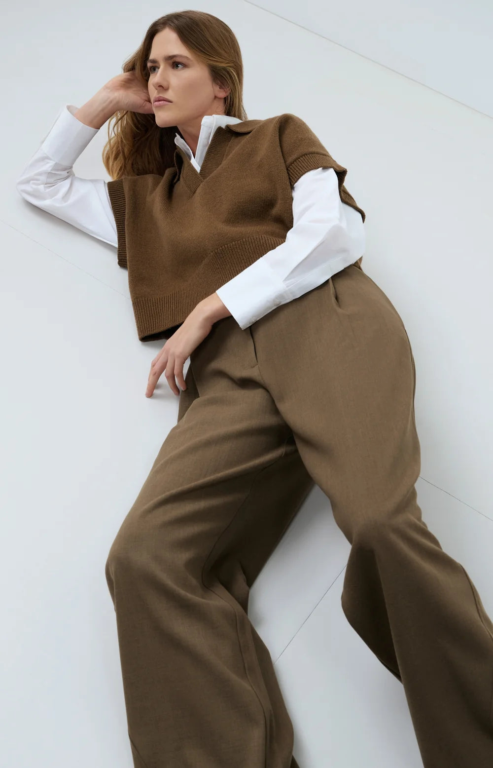 YAYA - Knitted Spencer with collar - Teak Brown