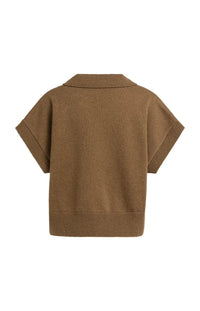YAYA - Knitted Spencer with collar - Teak Brown