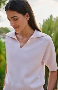 YAYA - Short Sleeve Sweater with Collar in Grey Lilac