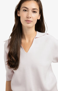 YAYA - Short Sleeve Sweater with Collar in Grey Lilac