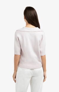 YAYA - Short Sleeve Sweater with Collar in Grey Lilac