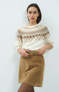 YAYA - Sweater with Nordic Jacquard Print in Dark Beige Melange
