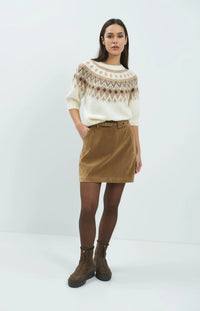 YAYA - Sweater with Nordic Jacquard Print in Dark Beige Melange