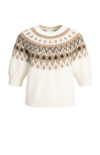 YAYA - Sweater with Nordic Jacquard Print in Dark Beige Melange