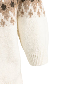 YAYA - Sweater with Nordic Jacquard Print in Dark Beige Melange