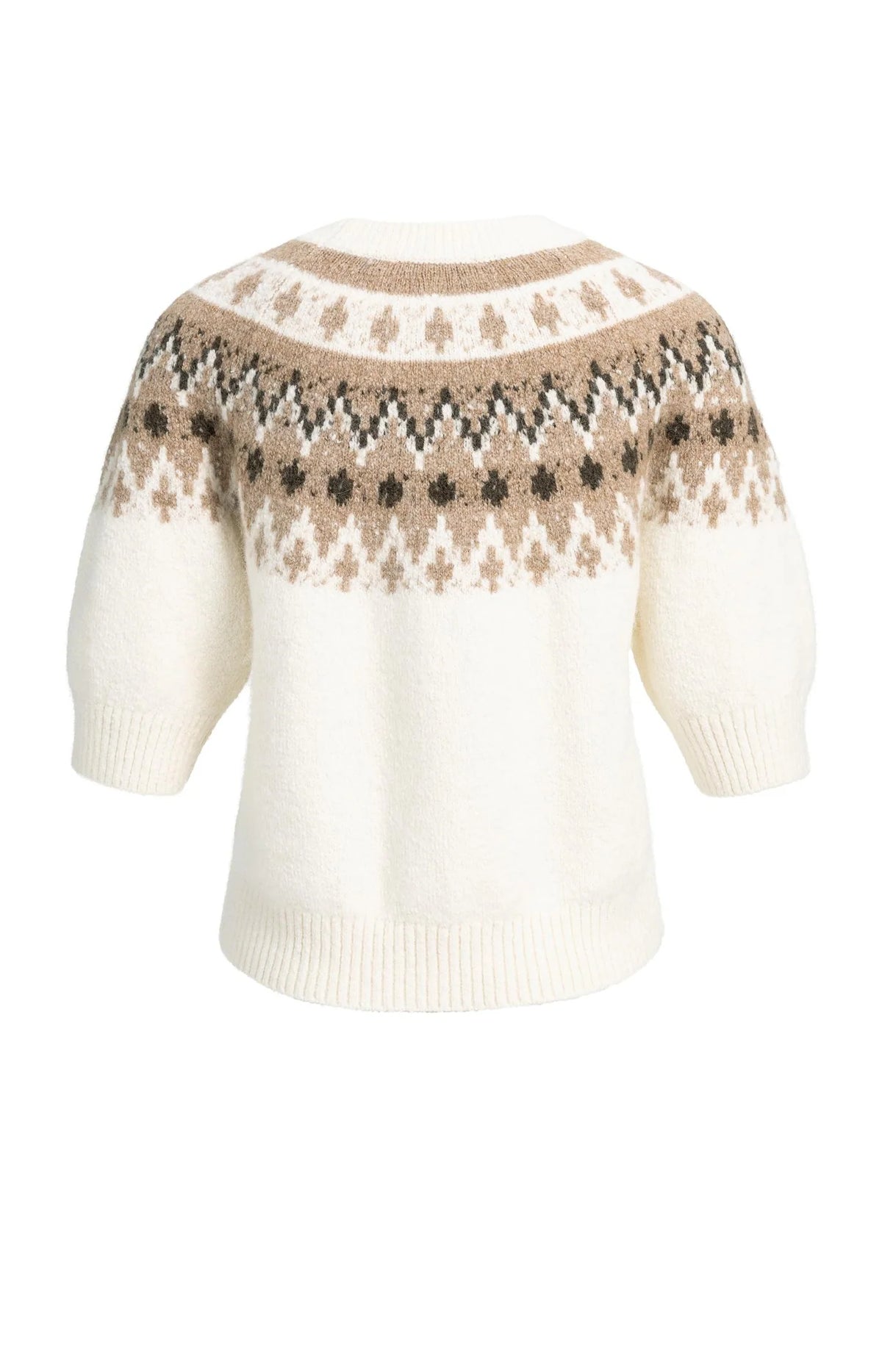 YAYA - Sweater with Nordic Jacquard Print in Dark Beige Melange