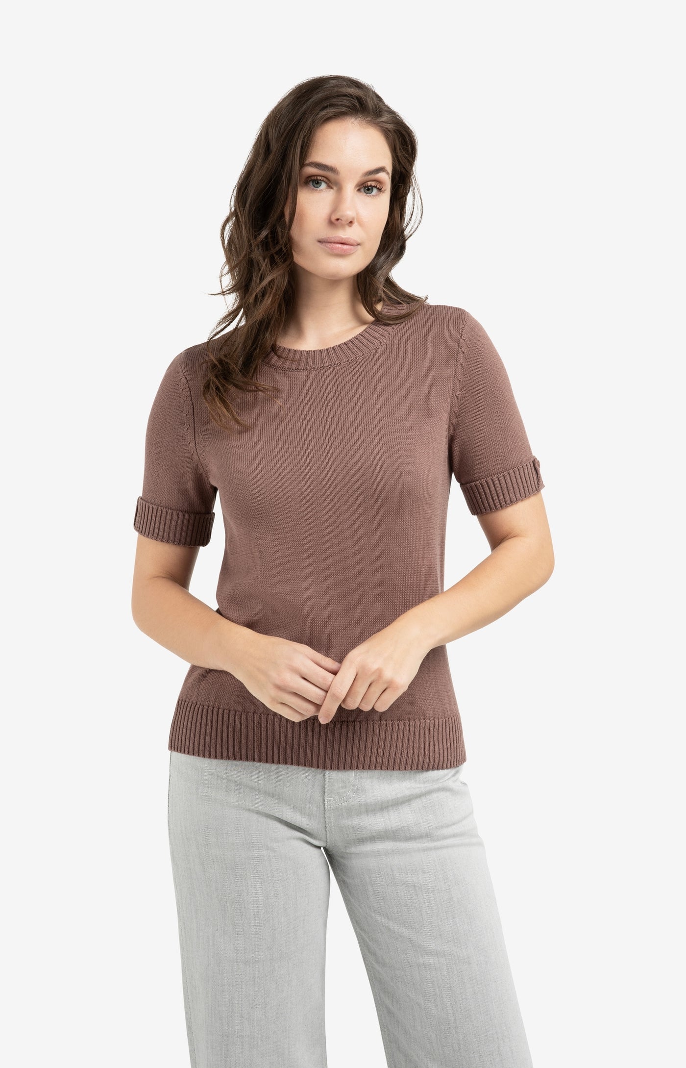 YAYA - Knitted Sweater with Rolled-Up Sleeves