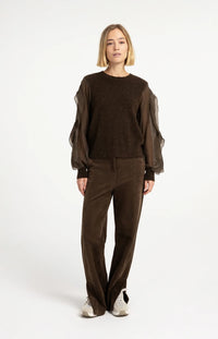 YAYA - Sweater with Ruffle Sleeves in Slate Black Brown
