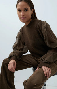 YAYA - Sweater with Ruffle Sleeves in Slate Black Brown