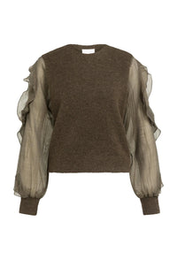YAYA - Sweater with Ruffle Sleeves in Slate Black Brown